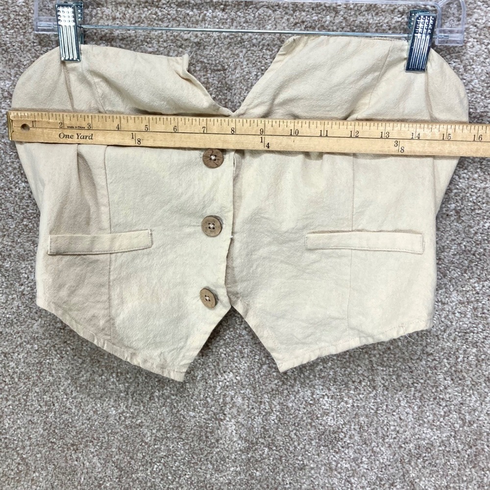 Free People Button Front Strapless Vest Crop Top Women S Cream Cotton Layering - Picture 4 of 7